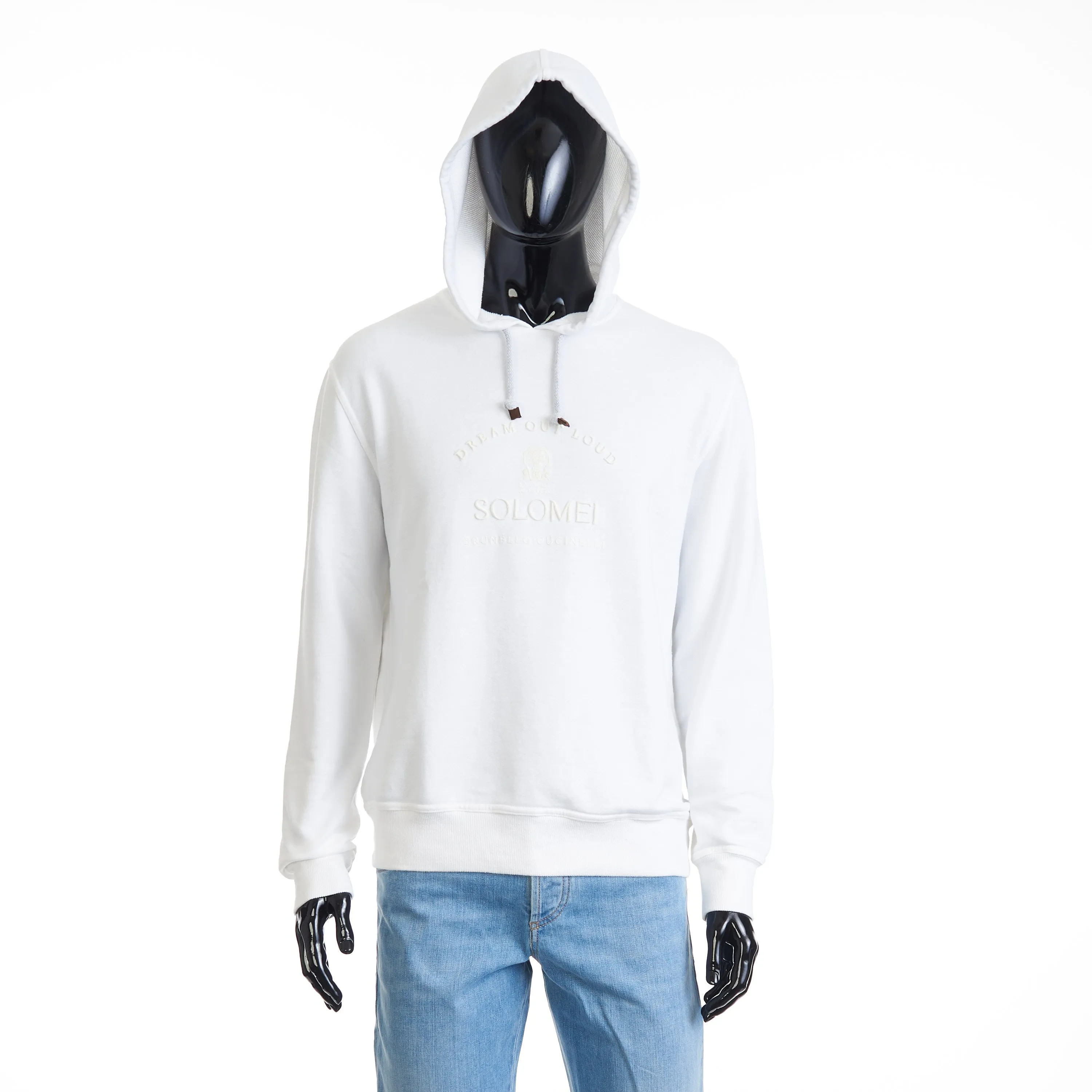 White Hooded Sweatshirt - Logo Embroidery, French Terry