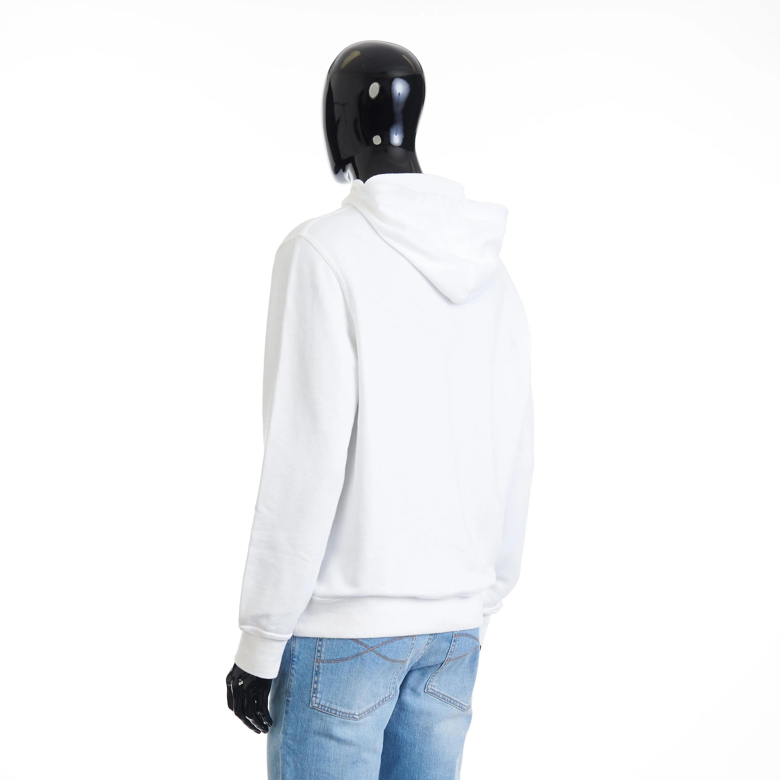 White Hooded Sweatshirt - Logo Embroidery, French Terry