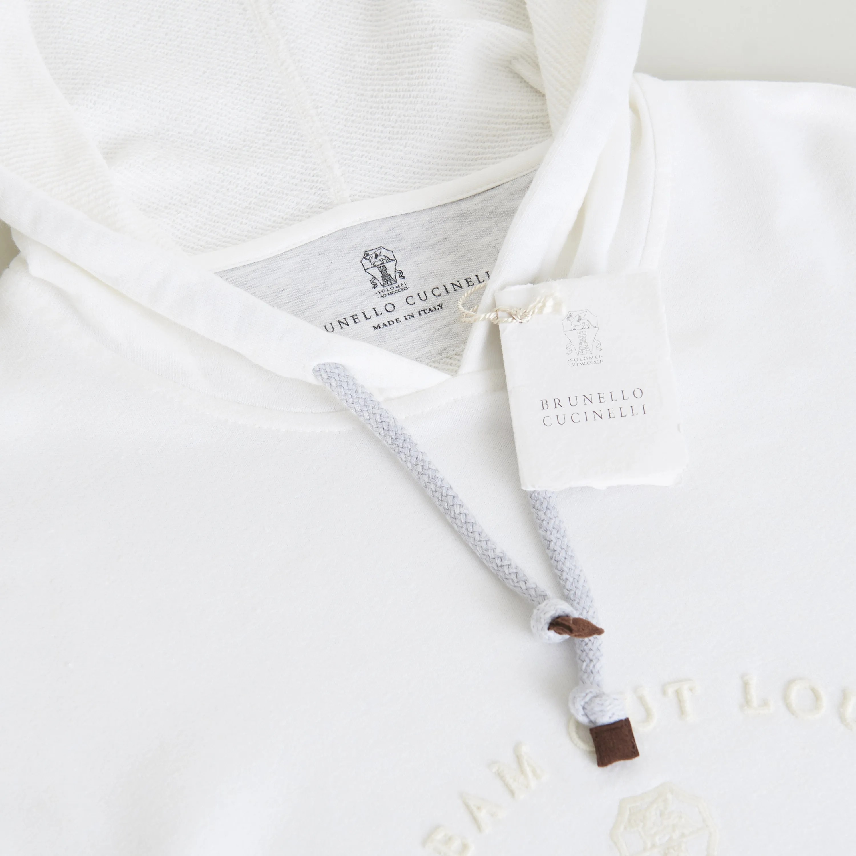 White Hooded Sweatshirt - Logo Embroidery, French Terry