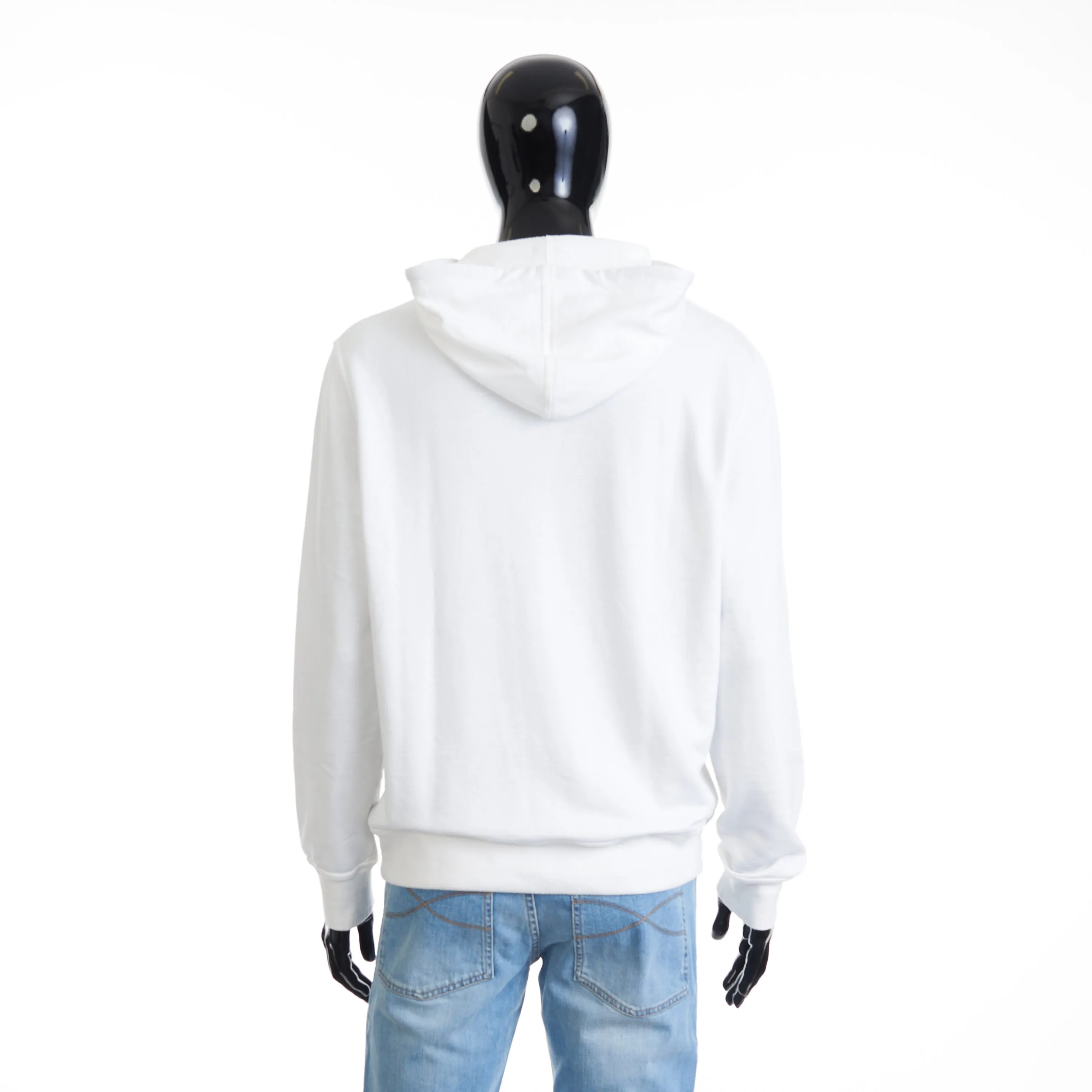 White Hooded Sweatshirt - Logo Embroidery, French Terry