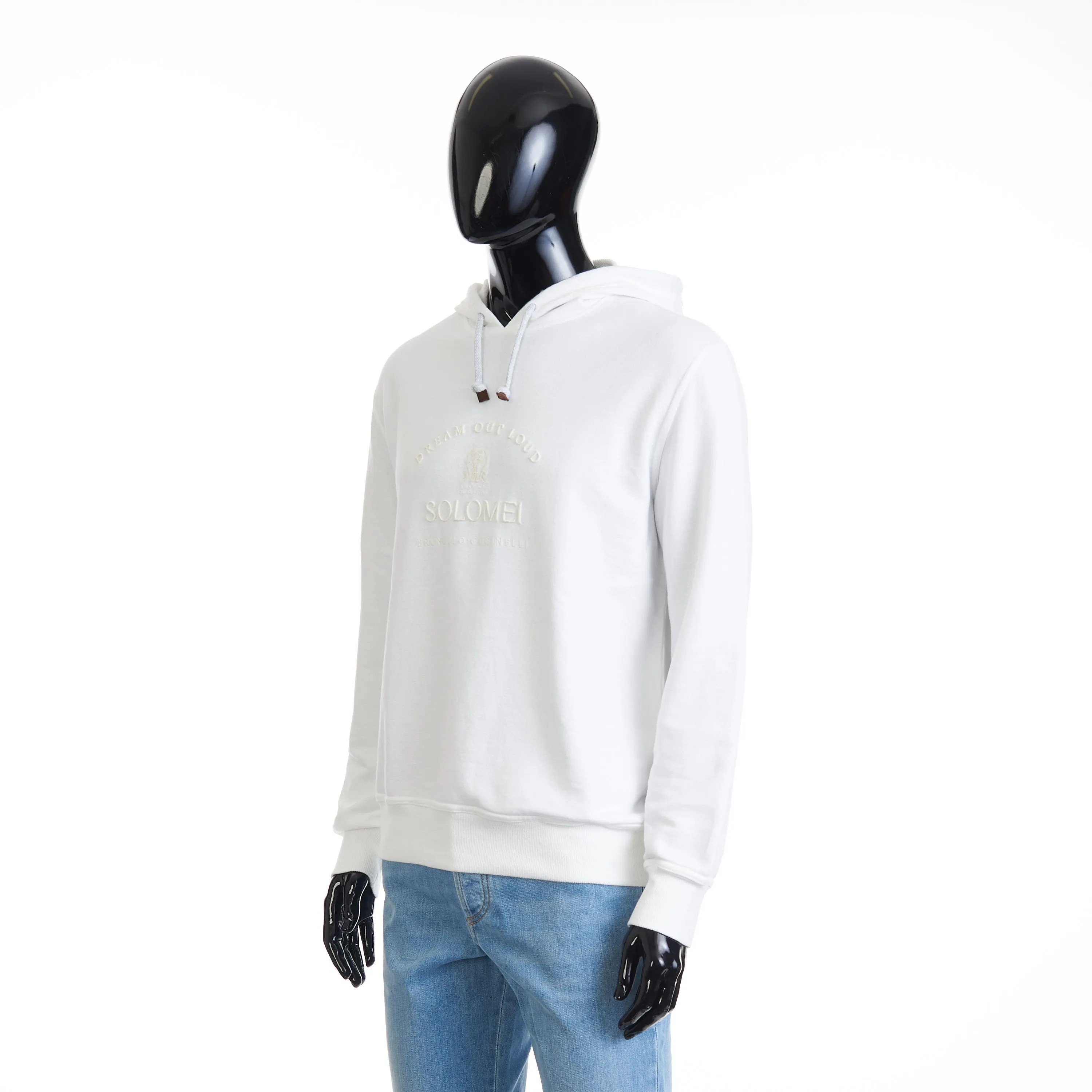 White Hooded Sweatshirt - Logo Embroidery, French Terry