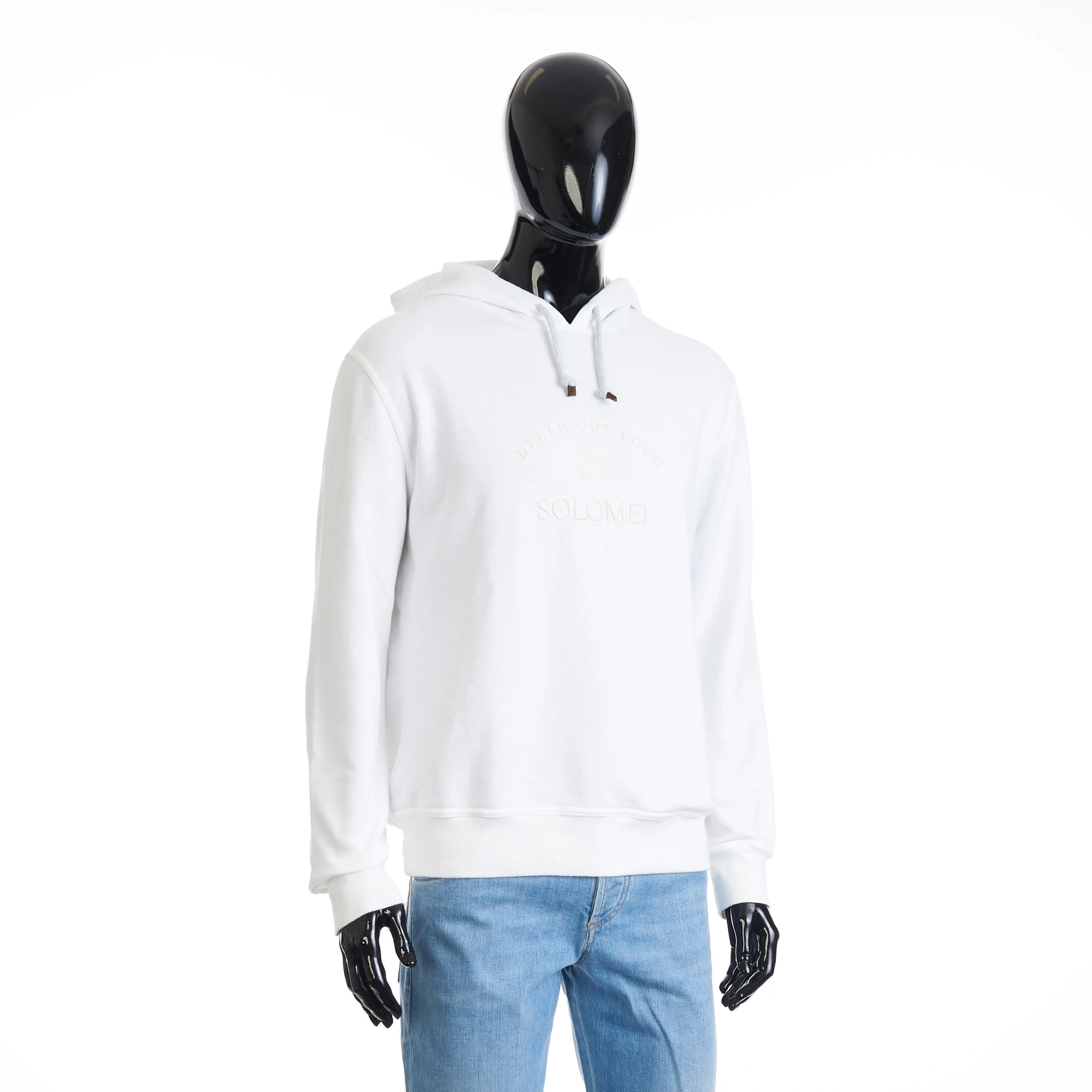 White Hooded Sweatshirt - Logo Embroidery, French Terry