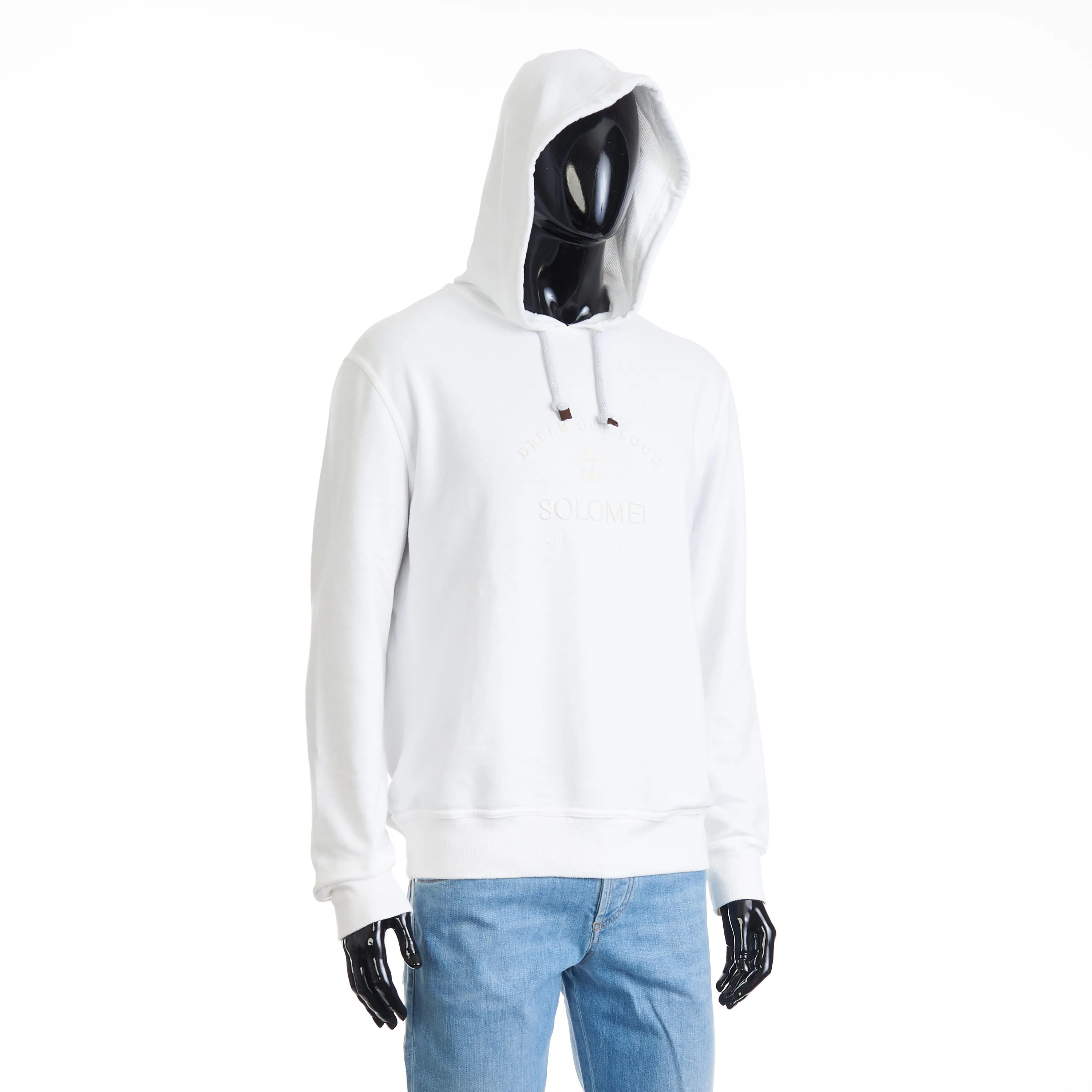 White Hooded Sweatshirt - Logo Embroidery, French Terry