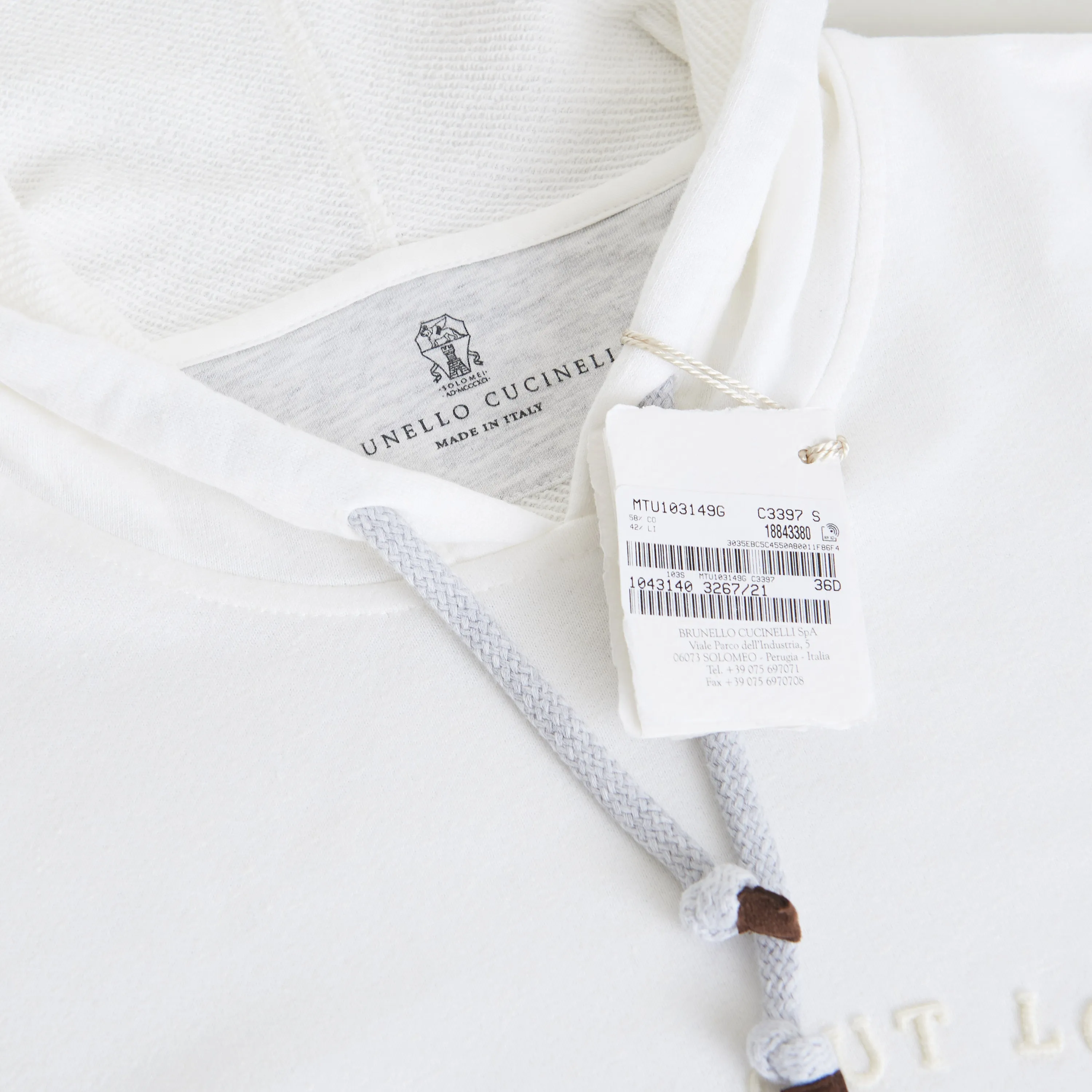 White Hooded Sweatshirt - Logo Embroidery, French Terry